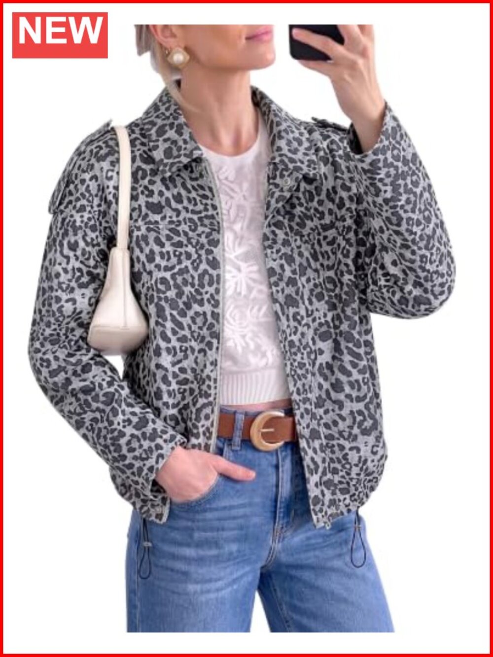 Faux Suede Leopard Bomber Jacket Women Oversized Zip Up Casual